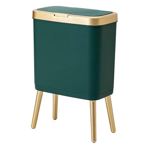 Small Trash Can with Lid 4 Gallon Push Button Waste Bin Gold Edge Bathroom - Picture 1 of 7